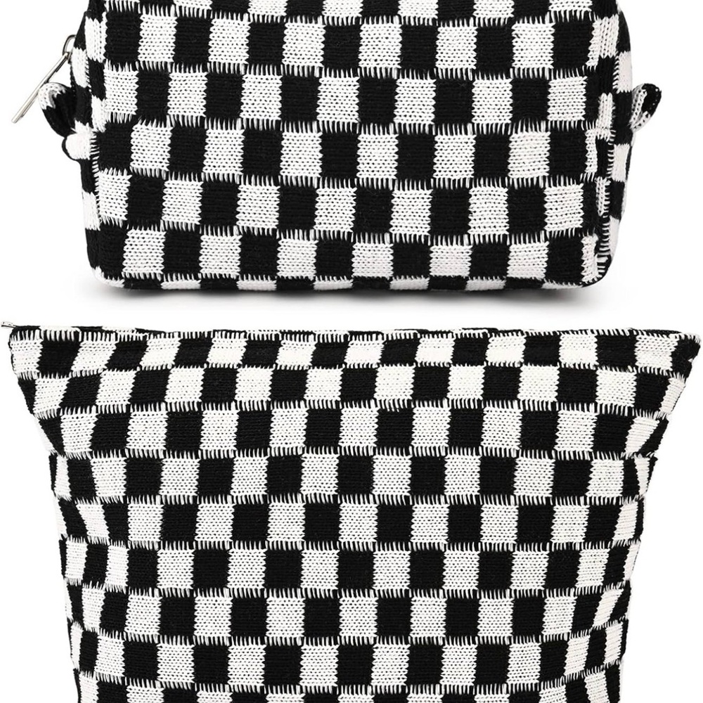 Amazon Black and White Checkered Cosmetic Bag
